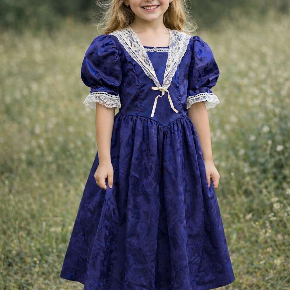 Gunne Sax Royal Blue Lace-Trim Girls' vintage  Dress size 7